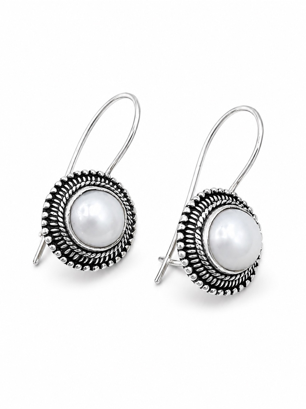 Pearl Sun Circle Hook Earrings